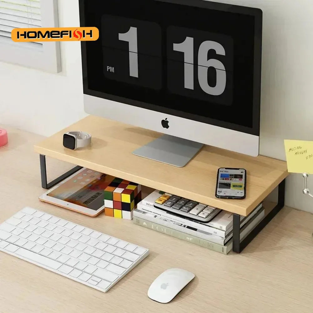 Support moniteur avec rangement en situation sur bureau